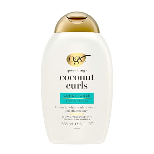 OGX Quenching + Coconut Curls Curl-Defining Conditioner, Nourishing Curly Hair Conditioner with Coconut /Citrus Oil & Honey, Paraben-Free with Sulfate-Free Surfactants, 13oz