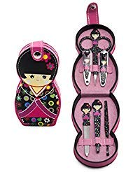 Fuji Merchandise Japanese Kokeshi Doll 6 pc Manicure Pedicure Nail Set Clippers Kit Portable Travel Grooming (Flower Kokeshi)