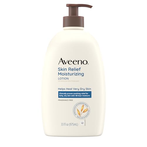 Aveeno Skin Relief Moisturizing Lotion for Very Dry Skin with Soothing Triple Oat & Shea Butter Formula, Dimethicone Skin Protectant Helps Heal Itchy, Dry Skin, Fragrance-Free, 33 fl. oz