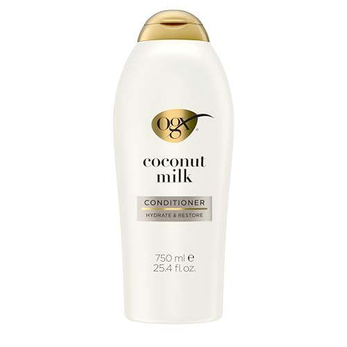 OGX Nourishing + Coconut Milk Conditioner, Hydrating & Restoring Conditioner Moisturizes for Soft Hair After the First Use, Paraben-Free, Sulfate-Free Surfactants, 25.4 fl. oz