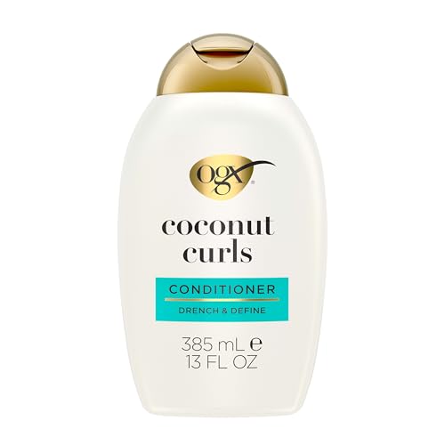 OGX Quenching + Coconut Curls Curl-Defining Conditioner, Nourishing Curly Hair Conditioner with Coconut /Citrus Oil & Honey, Paraben-Free with Sulfate-Free Surfactants, 13oz