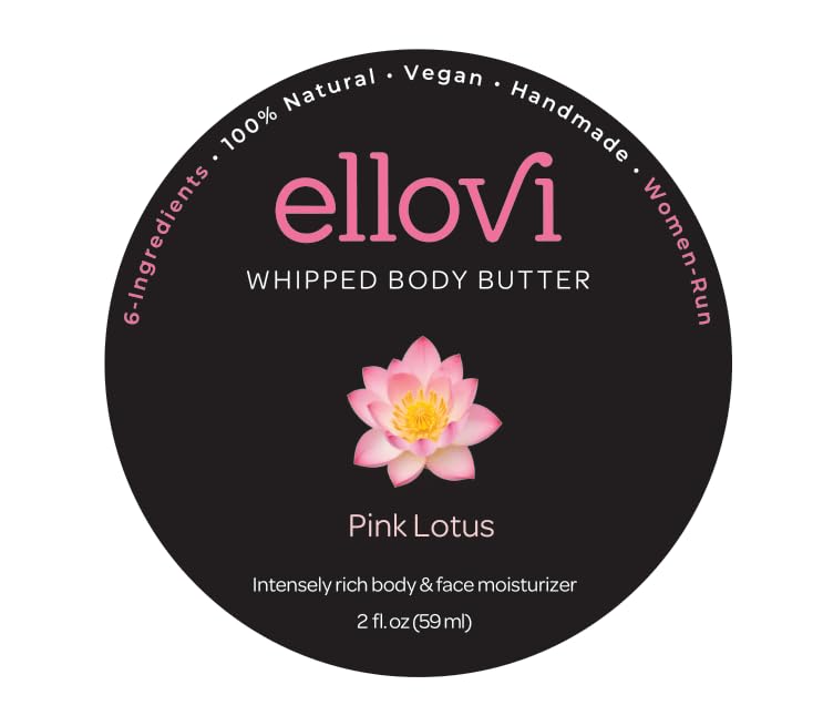 Ellovi All-Natural Luxuriously Whipped Body Butter - Pure Enough to Eat - Made With Just 6 Vegan Ingredients - Plant-Based Moisturizer For Naturally Healthy Skin (Pink Lotus, 2 Fl Oz (Pack of 1))