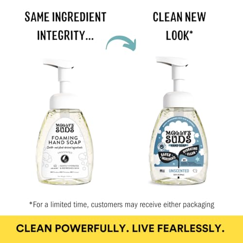 Molly's Suds Foaming Hand Soap - Made with Aloe and Coconut Oil | Moisturizing Hand Wash | Clean Ingredients, Infused with Essential Oils | Unscented - 8.25 Oz (Pack of 3)
