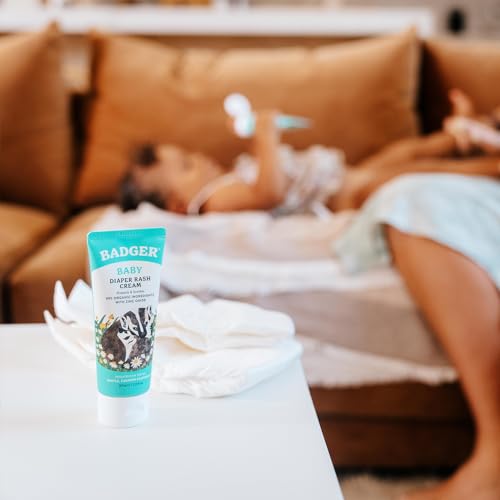 Badger Diaper Cream, 99% Organic Diaper Rash Cream for Baby, Zinc Oxide Ointment w/Soothing Calendula Cream for Sensitive Baby Skin, 2.9 fl oz
