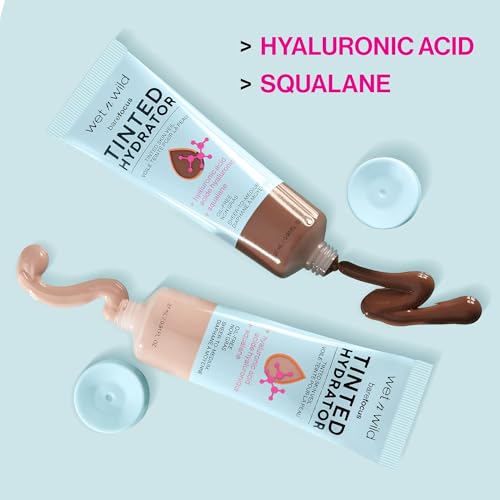 wet n wild Bare Focus Tinted Hydrator Tinted Skin Veil, Lightweight Buildable Coverage with Hyaluronic Acid & Vegan Squalane, Sheer-to-Medium Coverage, Semi-Matte Finish, Cruelty-Free - Light Medium