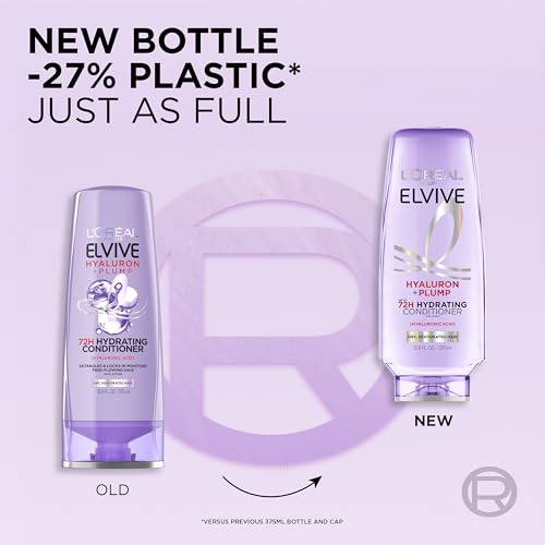 L'OREAL PARIS Elvive Hyaluron Plump Hydrating Conditioner for Dehydrated, Dry Hair Infused with Hyaluronic Acid Care Complex, Paraben-Free, 12.6 Fl Oz