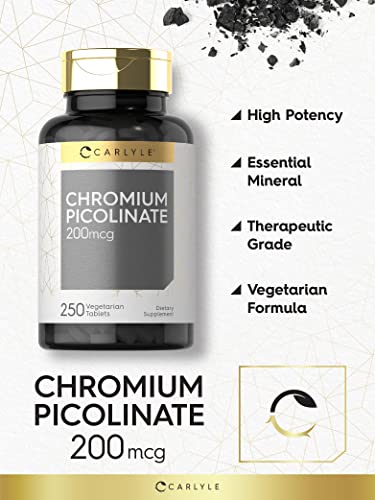 Carlyle Chromium Picolinate 200mcg | 250 Tablets | Vegetarian, Non-GMO, Gluten Free Supplement