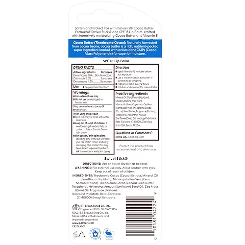 Palmer's Cocoa Butter Formula Duo Pack, Moisturizing Swivel Stick and Lip Balm with Vitamin E, All Day Moisturization, For use on Lips, Dry Patches, Marks & Scars (Pack of 2)
