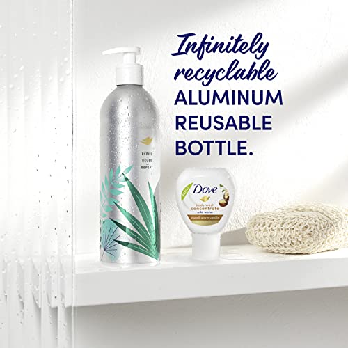 Dove Body Wash Aluminum Reusable Bottle and Concentrate Refill (2x) Starter Kit for Instantly Soft Skin Shea and Warm Vanilla for Skin Care and Lasting Nourishment 4oz (makes 16oz)
