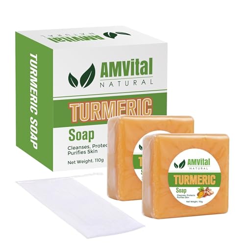 AMVital Turmeric Soap Bar for Face & Body-Acne, Dark Spots, Smooth Skin, Natural Handmade Soap For All Skin Types, Turmeric Body Soap For Men and Women