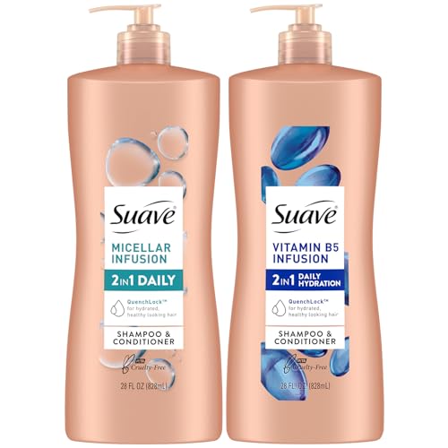 Suave Shampoo and Conditioner 2-in-1 Variety 2-Pack – Micellar Infusion & Vitamin B5 Infusion for All Hair Types, 28 Oz Ea