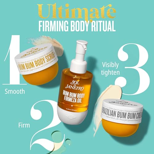 SOL DE JANEIRO Brazilian Bum Bum Cream, Bum Bum Firmeza Body Oil, and Bum Bum Body Scrub Bundle - Ultimate Firming Ritual