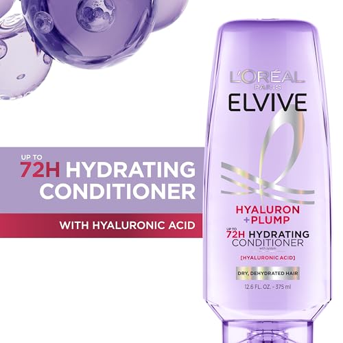 L'OREAL PARIS Elvive Hyaluron Plump Hydrating Conditioner for Dehydrated, Dry Hair Infused with Hyaluronic Acid Care Complex, Paraben-Free, 12.6 Fl Oz