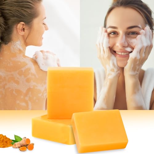 tovaginsh 3Packs Turmeric Soap Bar, Organic Tumeric Soap for Face and Body, Lemon Turmeric bar Soap with Vitamin C, E for All Skin Type, Turmeric Soap Face Wash for Smoothing, Moisturizing skin
