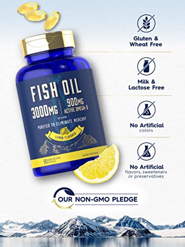 Carlyle Fish Oil 3000mg | 900mg Omega 3 | 90 Softgels | Lemon Flavor | Non-GMO and Gluten Free Supplement