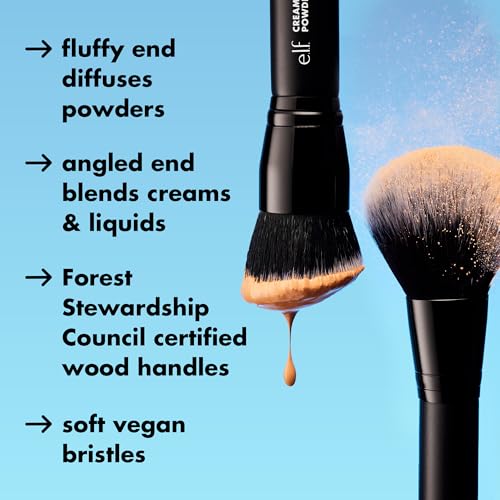 e.l.f. Powder Brush, Versatile Makeup Brush For Powder, Blush & Bronzer, Creates A Sculpted Look, Made With Synthetic Bristles, Vegan & Cruelty-Free