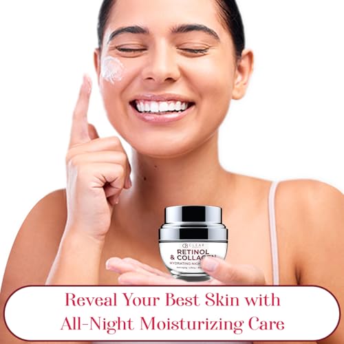 Clear Beauty Retinol & Collagen Night Face Moisturizer - Dermatologist Tested, Moisturizes, Reduces Wrinkles & Fine Lines, Hydrating Cream, Cruelty-Free Korean Skin Care, All Skin Types - 1.69 oz