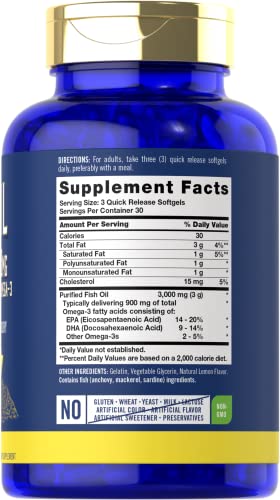 Carlyle Fish Oil 3000mg | 900mg Omega 3 | 90 Softgels | Lemon Flavor | Non-GMO and Gluten Free Supplement