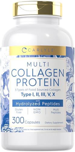 Carlyle Multi Collagen Protein Capsules 2000mg | 300 Count | Type I, II, III, V, X | Collagen Peptide Pills | Keto & Paleo Friendly, Gluten Free, Non-GMO Supplement