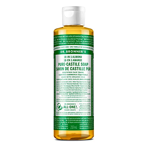 Dr. Bronner's - Pure-Castile Liquid Soap (Almond, 8 ounce) - Made with Organic Oils, 18-in-1 Uses: Face, Body, Hair, Laundry, Pets and Dishes, Concentrated, Vegan, Non-GMO