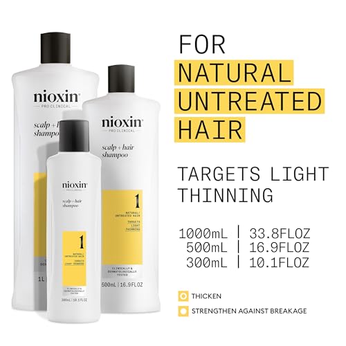 Nioxin Scalp + Hair Thickening System 1 Shampoo, For Natural Hair with Light Thinning, 16.9 fl oz (Packaging May Vary)