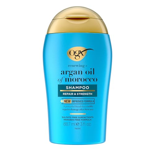 OGX Renewing + Argan Oil of Morocco Shampoo, Damage Repairing Shampoo & Argan Oil to Cleanse & Help Strengthen & Repair Damaged Hair, Travel Size, TSA-Complaint, 3 fl. oz