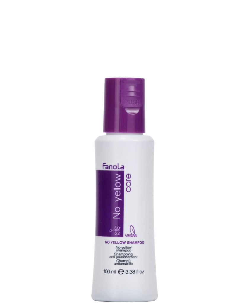 Fanola No Yellow Shampoo Travel Size - With Purple Violet Pigments To Eliminate Unwanted Yellow Tones & Brassiness In Platinum, Light Blonde, Gray, Bleached, or Highlighted Hair 3.38oz