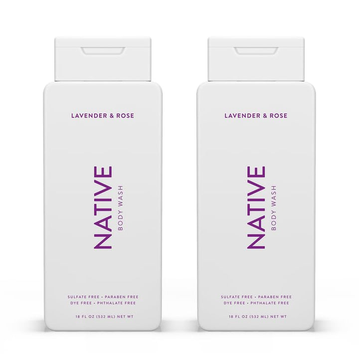 Native Body Wash Contains Naturally Derived Ingredients | For Women & Men, Sulfate, Paraben, & Dye Free Leaving Skin Soft and Hydrated | Lavender & Rose 18 oz - 2 Pk