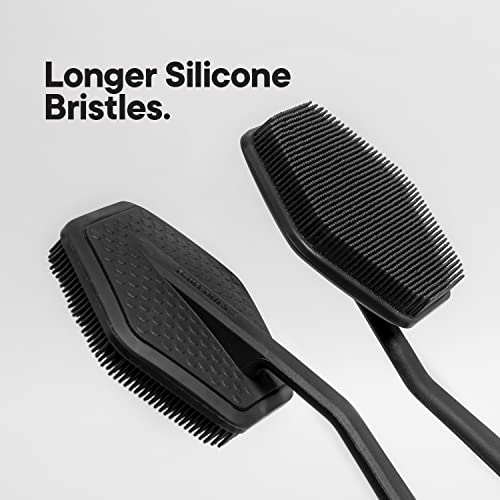 TOOLETRIES Silicone Back Scrubber - Exfoliating Shower Brush, Back Washer for Men, Durable Back Brush with Long Handle - Long Lasting Bath & Shower Accessories - Charcoal