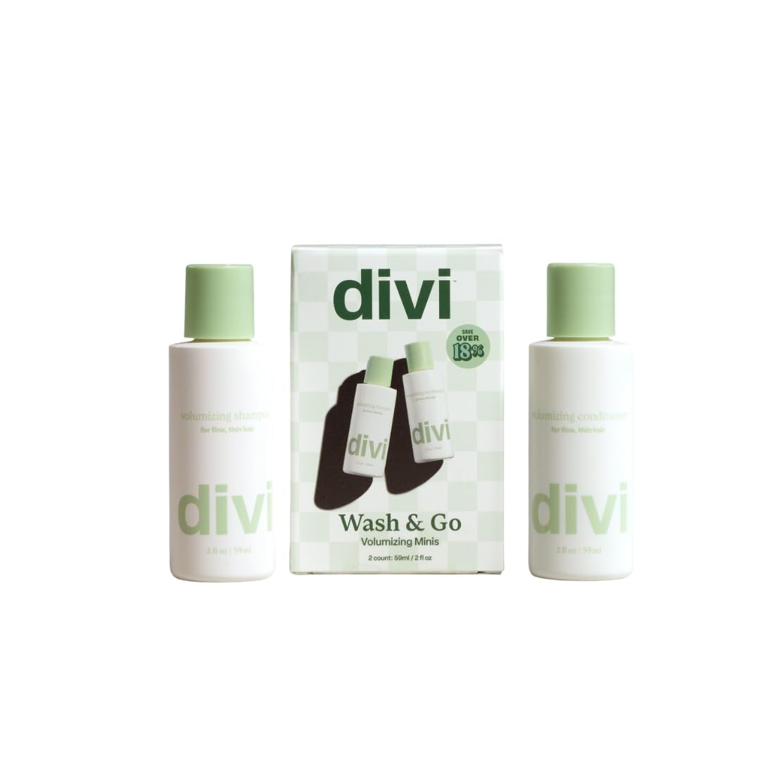 Divi Mini Volumizing Shampoo & Conditioner - Lightweight Formula for Fine Hair - Designed to Strengthen and Protect the Hair from Damage - Travel Size, 2oz