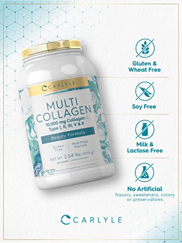 Carlyle Multi Collagen Peptides Powder 40 oz | 10000 mg | Type I, II, III, V & X | Collagen Peptides Supplement with Protein | Multi Food Sourced Collagen | Gluten Free