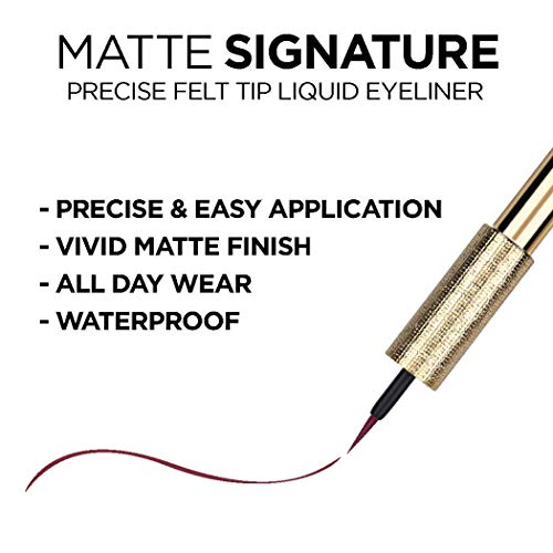 L’Oréal Paris Makeup Matte Signature Liquid Dip Eyeliner, Waterproof, Precise and Easy Application, All Day Wear, Vivid Matte Finish, Burgundy, 0.07 fl; Oz.