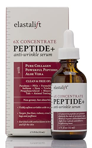 Elastalift Peptide Facial Serum Moisturizer Skin Care Oil For Face, Wrinkles, Fine Lines, & Puffiness. Moisturizing 6X Peptide Concentrate Serum W/Collagen Plumps, Lifts, Evens Skin Tone, 1.75 Fl Oz