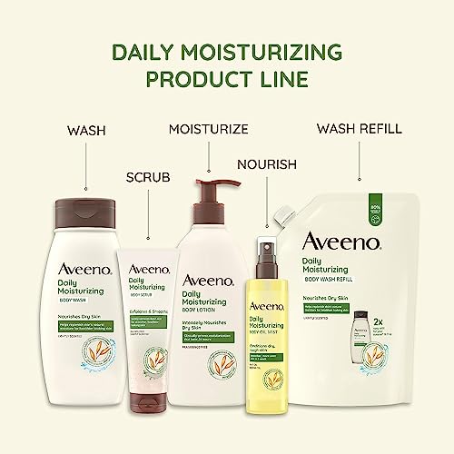 Aveeno Daily Moisturizing Body Wash for Dry & Sensitive Skin with Prebiotic Oat, Hydrating Oat Body Wash Nourishes Dry Skin & Gently Cleanses, Light Fragrance, Sulfate-Free, 18 fl. Oz, 2 Pack