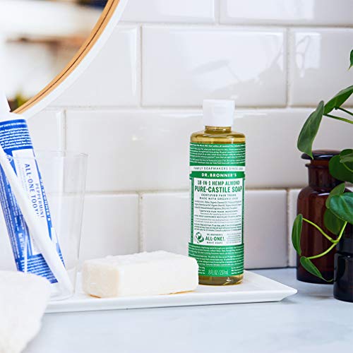 Dr. Bronner's - Pure-Castile Liquid Soap (Almond, 8 ounce) - Made with Organic Oils, 18-in-1 Uses: Face, Body, Hair, Laundry, Pets and Dishes, Concentrated, Vegan, Non-GMO