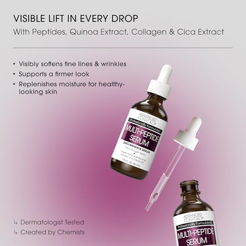 Advanced Clinicals Multi Peptides Serum For Face | Visible Anti Aging Hydrating Collagen Peptide Facial Serum With Vitamin E Helps Improve Look Of Wrinkles, Puffiness, & Uneven Skin Tone, 1.75 Fl Oz
