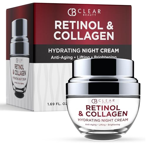Clear Beauty Retinol & Collagen Night Face Moisturizer - Dermatologist Tested, Moisturizes, Reduces Wrinkles & Fine Lines, Hydrating Cream, Cruelty-Free Korean Skin Care, All Skin Types - 1.69 oz