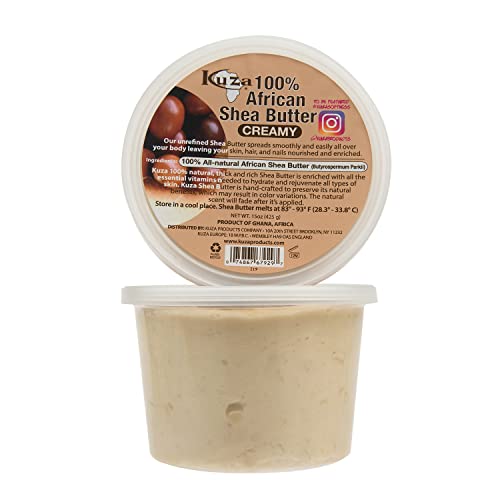 Kuza 100% Pure African Shea Butter with Borututu, White Creamy - 15oz. - Moisturizer for Hair, Skin & Nails