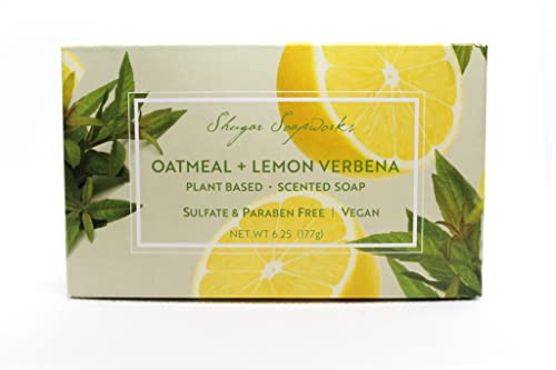 Shugar Soapworks Oatmeal & Lemon Verbena Soap 6.25 Oz - Plant Based, Vegan, Natural, Pure, No Dyes, Sulfate & Paraben Free (2 Pack)