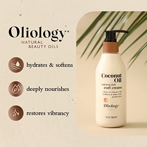 Oliology Coconut Oil Curl Cream - Defines & Enhances Curls & Waves | Botanically Infused | Conditions & Reduces Frizz | Made in USA, Cruelty Free & Paraben Free (8.5oz)