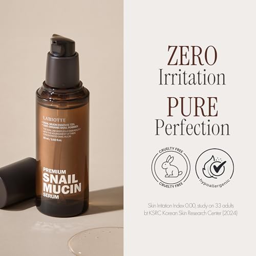 LABIOTTE Premium Snail Mucin Serum | Korean Skin Care Face Serum for Women & Men w/ 72% Snail Mucin Essence | Hypoallergenic Soothing Serum for Face | Hydrating Serum for Sensitive Skin (2.02 fl oz)