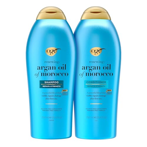 OGX Renewing + Argan Oil of Morocco Shampoo & Conditioner Set, Damage Repairing Helps Strengthen & Repair Dry, Damaged Hair, Sulfate-Free Surfactants, Four Pack, 4 x 25.4 fl. Oz