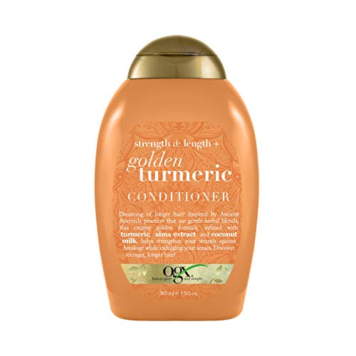 OGX Strength Length + Golden Turmeric Conditioner with Milk to Soothe Scalp Nourish Hair, Ayurveda SulfateFree Surfactants for Stronger Longer Hair, Coconut, 13 Fl Oz