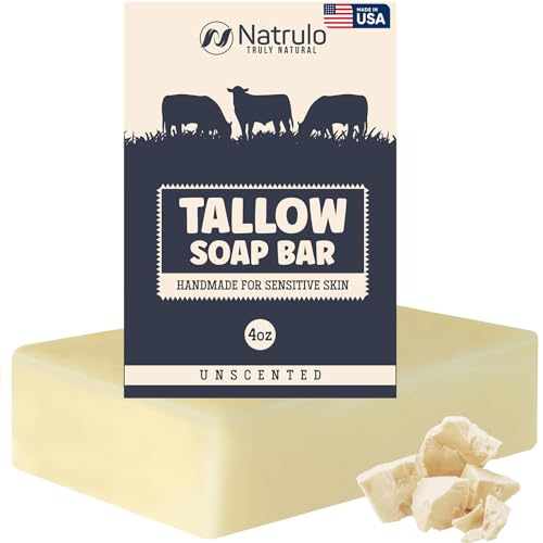 Beef Tallow Soap Bar – All Natural Grass Fed Tallow Soap Unscented – Moisturizing Face & Body Wash Great for Eczema, Dry, Itchy, Sensitive Skin – Handcrafted Bath Soap for Adults, Kids, Made in USA