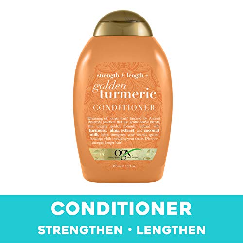 OGX Strength Length + Golden Turmeric Conditioner with Milk to Soothe Scalp Nourish Hair, Ayurveda SulfateFree Surfactants for Stronger Longer Hair, Coconut, 13 Fl Oz