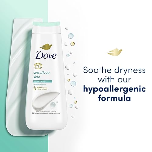 Dove Body Wash Deep Moisture, Sensitive Skin, Cucumber and Green Tea, and Shea Butter & Vanilla Collection 4 Count Skin Cleanser with 24hr Renewing MicroMoisture 20 oz