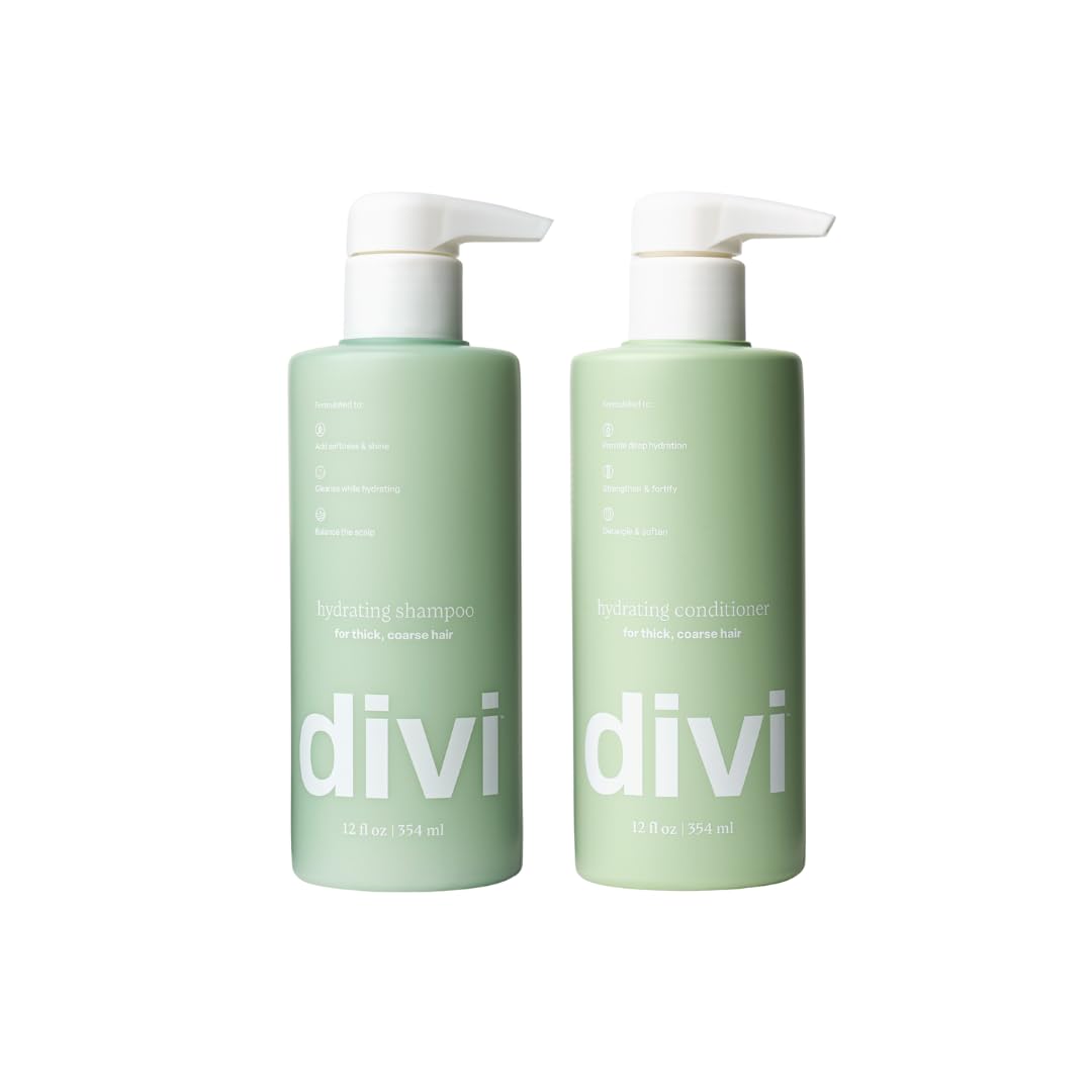 divi Hydrating Shampoo and Conditioner Set for Women and Men - Gently Cleanses, Removes Scalp Buildup, Hydrates, and Nourishes Hair, Strengthens All Hair Types, Vegan, Cruelty-Free, 2 x 12 Fl Oz