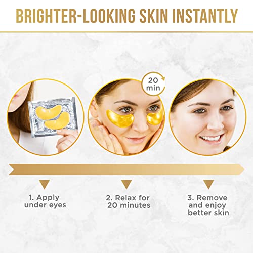 DERMORA Golden Glow Under Eye Patches (20 Pairs Eye Gels) - Rejuvenating Treatment for Dark Circles, Puffy Eyes, Refreshing, Revitalizing, Travel, Wrinkles