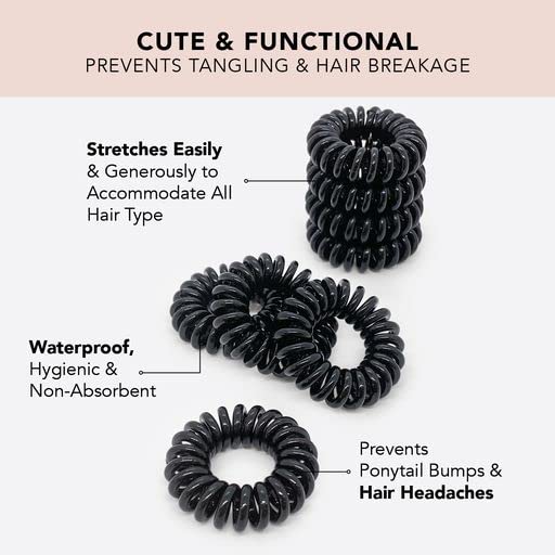 Black: Kitsch Spiral Hair Ties, Coil Hair Ties, Phone Cord Hair Ties, Hair Coils - 8Pcs, Black