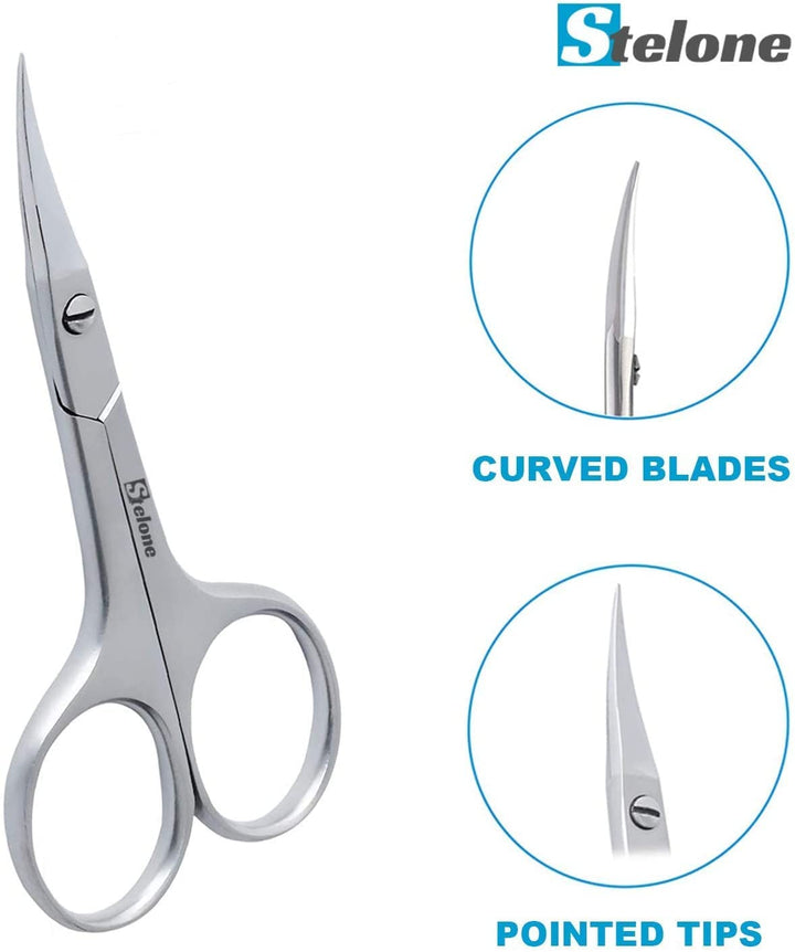 Stelone Multi-Purpose Cuticle Scissors Stainless Steel Curved Blade Little Manicure Scissors - Eyebrow Scissors for Women, Cosmetic & Brow Scissors for Facial Hair & Eyelash Trimming